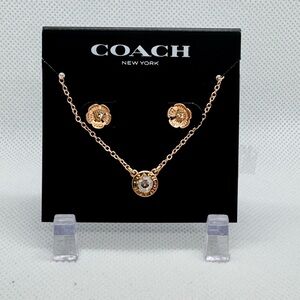Coach Gold Flower Earrings and Necklace Set